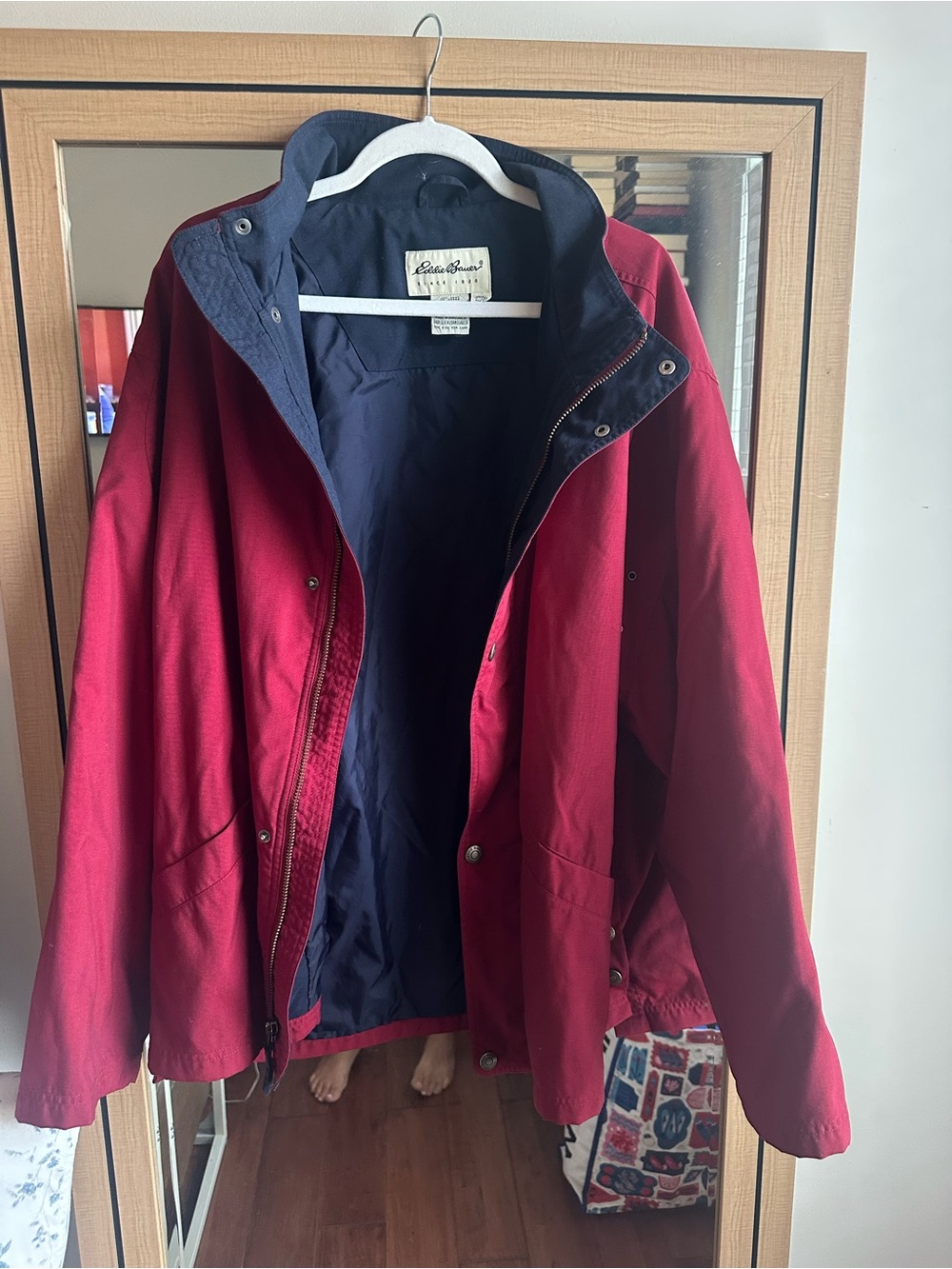 Eddie Bauer Red Raincoat with Navy Interior